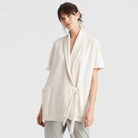 Eileen Fisher Drape Neck Wrap Terry Cloth Organic Cotton Linen Kimono Jacket - Picture 1 of 12